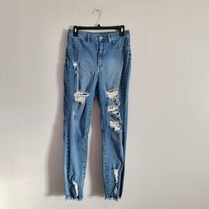 Fashion Nova Blue Distressed Frayed Hem Skinny Jeans 15
